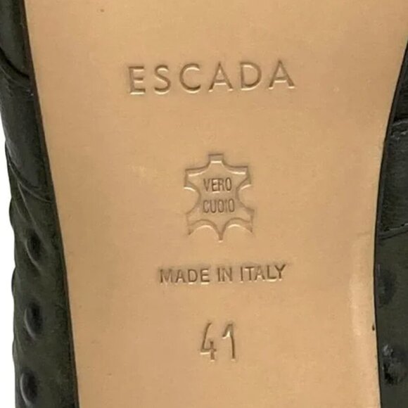 Escada Ostrich Embossed Sage Leather Peep Toe Pumps Size 11 - Picture 10 of 11